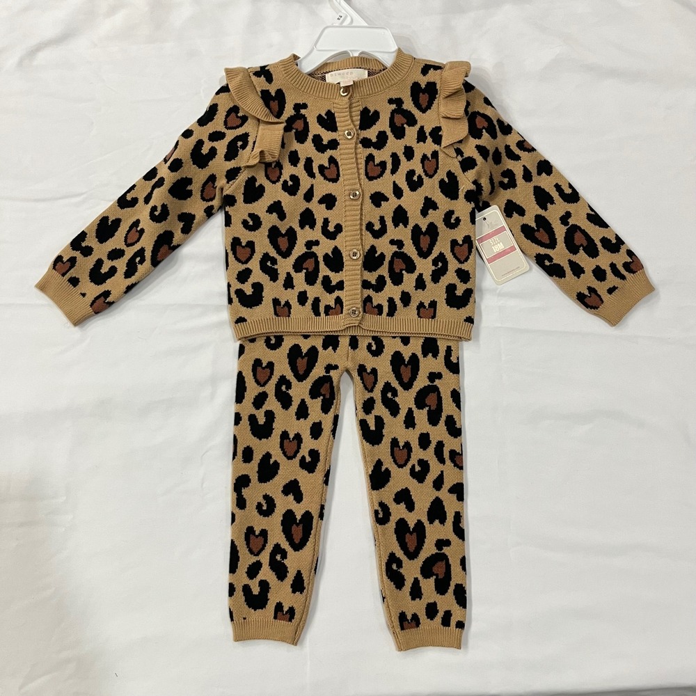 btween Kids Baby Girls Leopard Print Cardigan Sweater and Pants Set 18M
